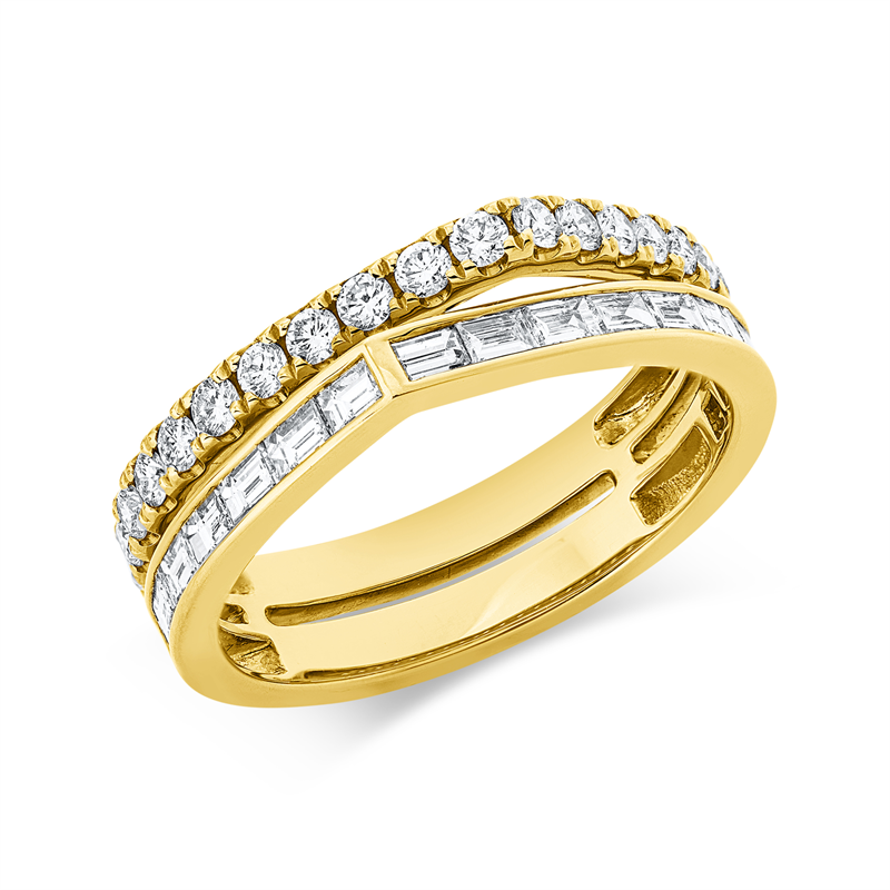 Ring 18 kt GG, 16 Bag. 0,56 ct, TW-si, 20 Brill. 0,43 ct, TW-si
