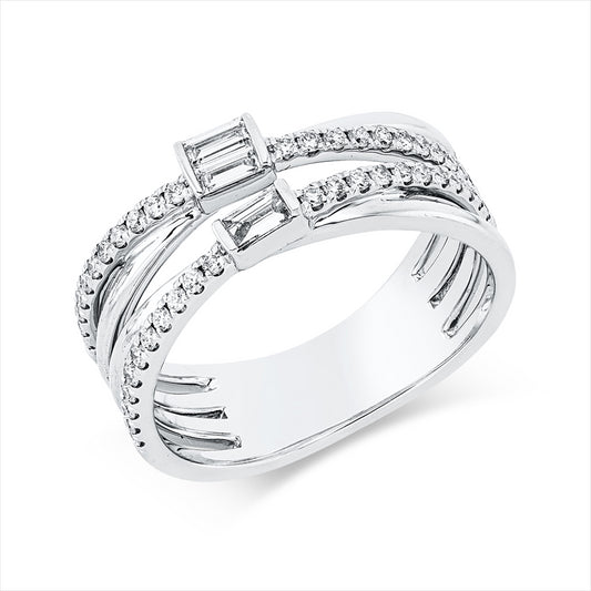 Ring 18 kt WG, 3 Bag. 0,14 ct, TW-si, 44 Brill. 0,27 ct, TW-si