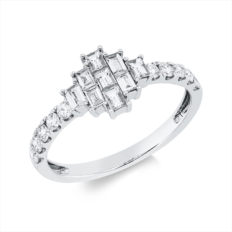 Ring 18 kt WG, 9 Bag. 0,37 ct, TW-si, 10 Brill. 0,30 ct, TW