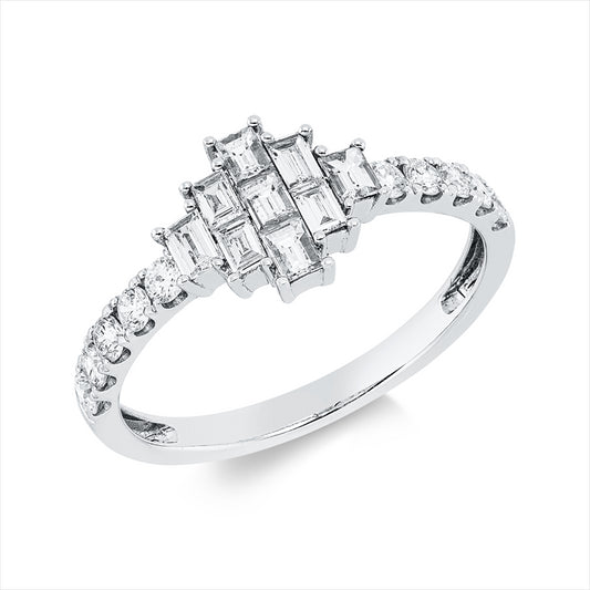 Ring 18 kt WG, 9 Bag. 0,37 ct, TW-si, 10 Brill. 0,30 ct, TW