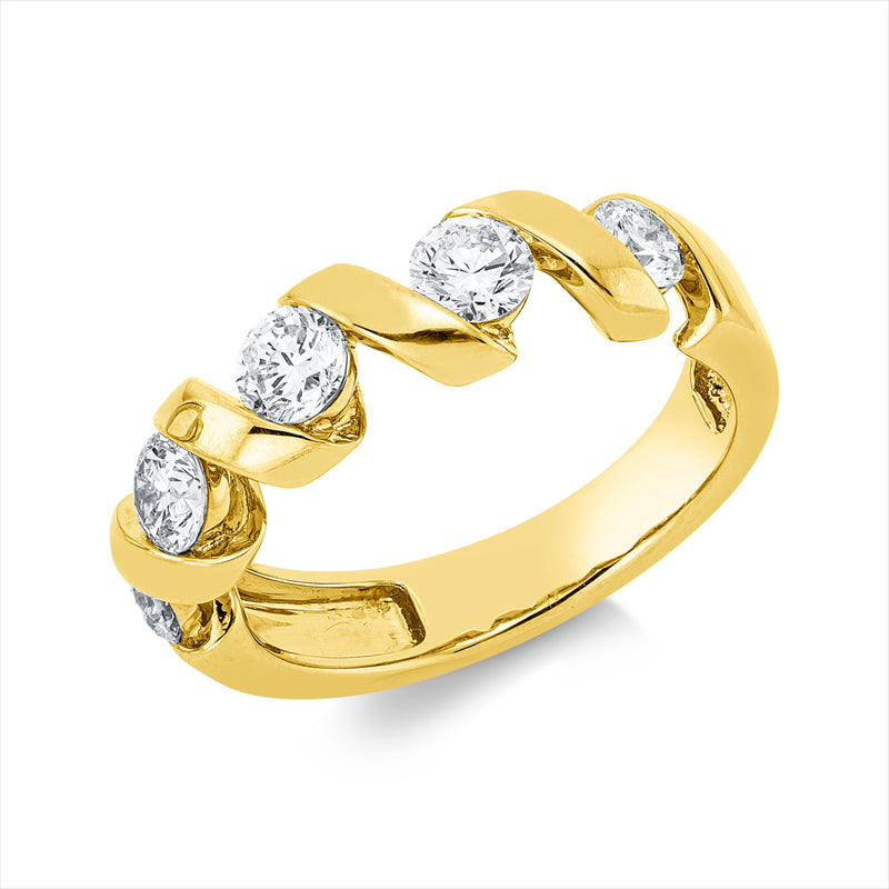 Ring 18 kt GG, 3 Brill. 0,68 ct, TW-si, 2 Brill. 0,32 ct, TW-si