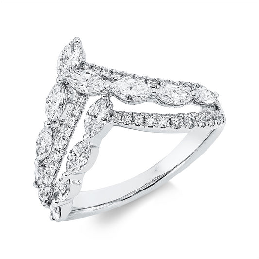 Ring 18 kt WG, 12 Nav. 0,80 ct, TW-vsi/si, 51 Brill. 0,34 ct, TW-vsi/si