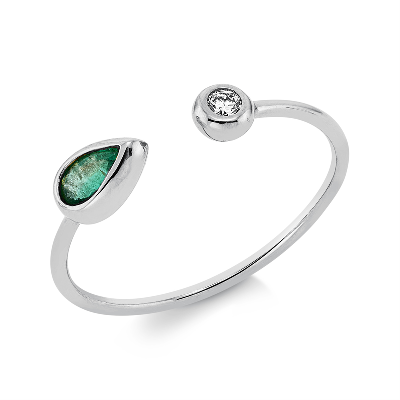 Ring 18 kt WG, 1 Brill. 0,04 ct, I, 1 Smaragd 0,17 ct grün