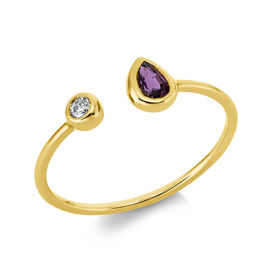 Ring 18 kt GG, 1 Brill. 0,04 ct, I-si/pi, 1 Rubin 0,24 ct rot