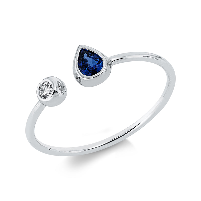 Ring 18 kt WG, 1 Brill. 0,04 ct, I-si/pi, 1 Saphir 0,21 ct blau