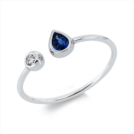 Ring 18 kt WG, 1 Brill. 0,04 ct, I-si/pi, 1 Saphir 0,21 ct blau
