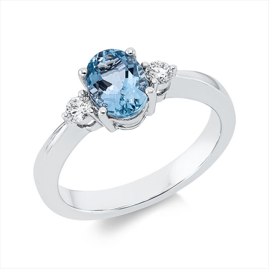 Ring 18 kt WG, 2 Brill. 0,15 ct, TW-vsi, 1 Aquamarin 1,06 ct