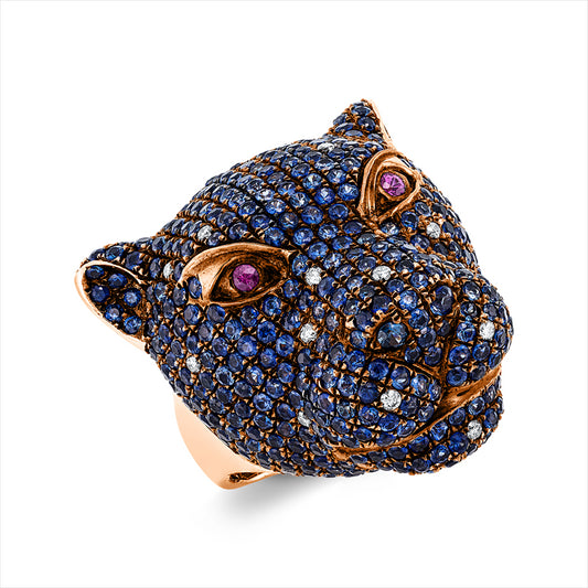 Ring 18 kt RG, Fass teils schw rhod, 23 Brill. 0,27 ct, I-pi, 475 Farbsteine 7,43 ct multicolor