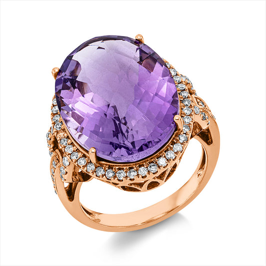 Ring 18 kt RG, 68 Brill. 0,49 ct, W-si, 1 Amethyst 13,76 ct lila
