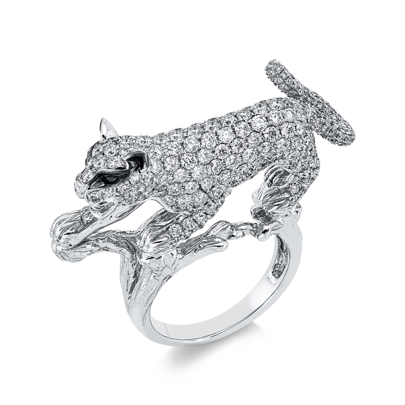 Ring 18 kt WG, Fassung teils schwarz rhodinie, 274 Brill. 3,31 ct, F-vsi/si