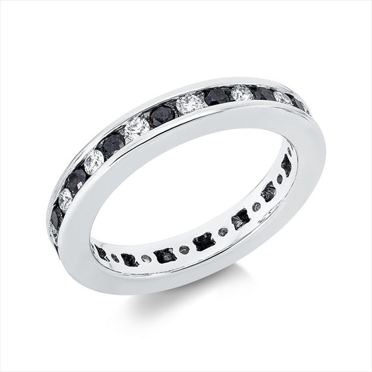 Ring 18 kt WG, 16 Brill. 0,34 ct, F-vsi, 16 Brill. 0,40 ct, schwarz