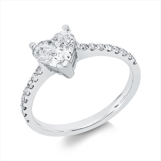 Ring 18 kt WG, GIA 7236526619, 1 Herzschl. 0,75 ct, W-si2, 16 Brill. 0,18 ct, F-vsi/si