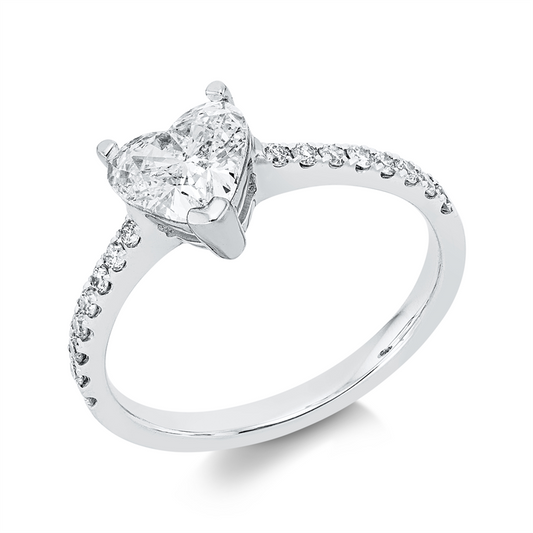 Ring 18 kt WG, GIA 7236526619, 1 Herzschl. 0,75 ct, W-si2, 16 Brill. 0,18 ct, F-si