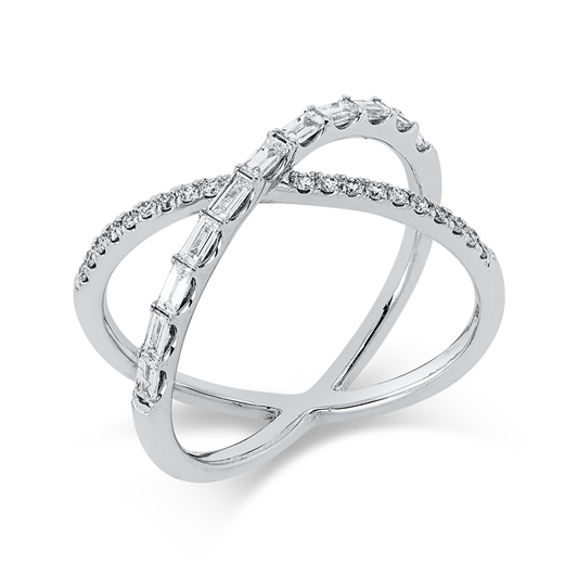 Ring 18 kt WG, 11 Bag. 0,36 ct, TW-si, 20 Brill. 0,12 ct, TW-si