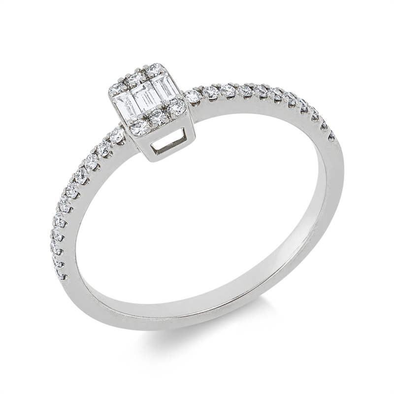 Ring 18 kt WG, 3 Bag. 0,07 ct, TW-si, 28 Brill. 0,17 ct, TW-si