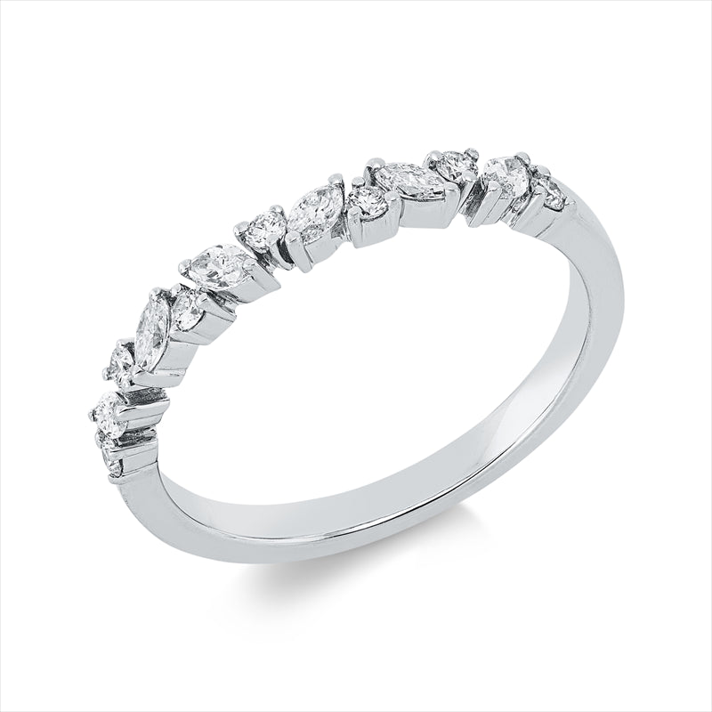 Ring 18 kt WG, 6 Nav. 0,22 ct, TW-si, 7 Brill. 0,11 ct, TW-si