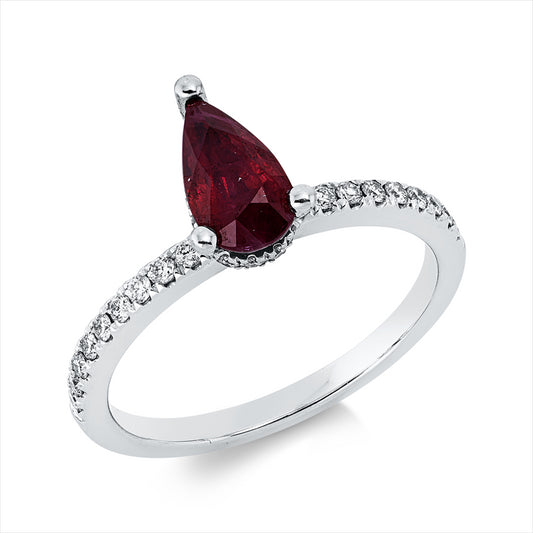 Ring 18 kt WG, 34 Brill. 0,25 ct, TW-si, 1 Rubin 1,05 ct rot