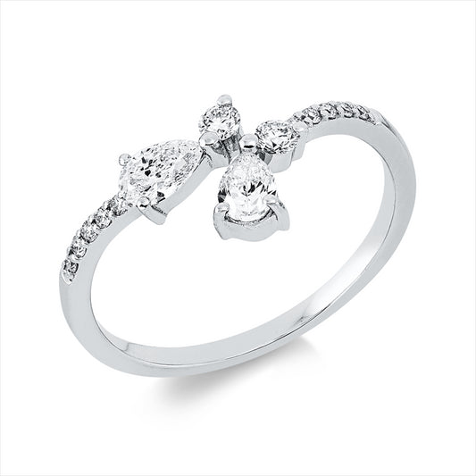 Ring 18 kt WG, 2 Tropfen 0,35 ct, TW-si, 12 Brill. 0,14 ct, TW-si