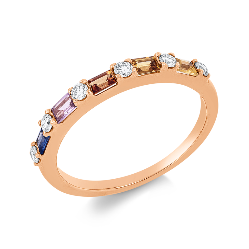 Ring 18 kt RG, 6 Brill. 0,20 ct, TW-si, 5 Saphire 0,52 ct multicolor