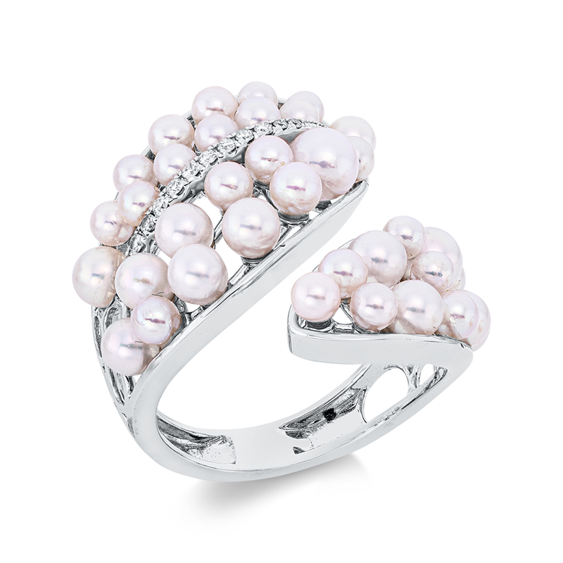 Ring 18 kt WG, 13 Brill. 0,10 ct, TW-si, 36 SW weiß
