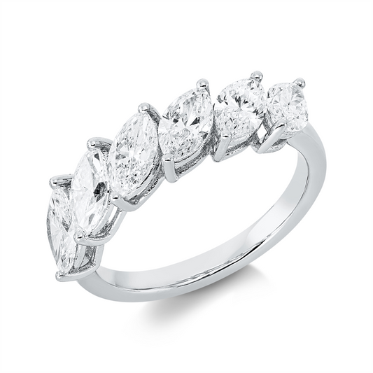 Ring 18 kt WG, 6 Nav. 1,99 ct, TW-si
