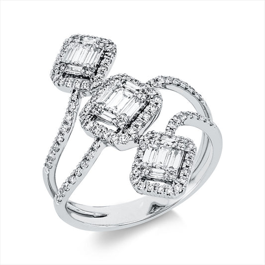 Ring 18 kt WG, 15 Bag. 0,35 ct, TW-vsi, 104 Brill. 0,41 ct, TW-si