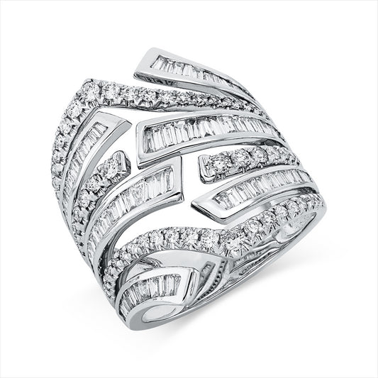 Ring 18 kt WG, 33 Trap. 0,40 ct, TW-vsi, 51 Bag. 1,13 ct, TW-vsi, 56 Brill. 0,57 ct, TW-si