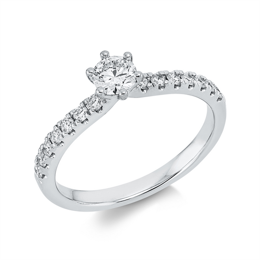 Ring 14 kt WG, GIA3345952288, 1 Brill. 0,31 ct, F-si, 14 Brill. 0,25 ct, TW-si