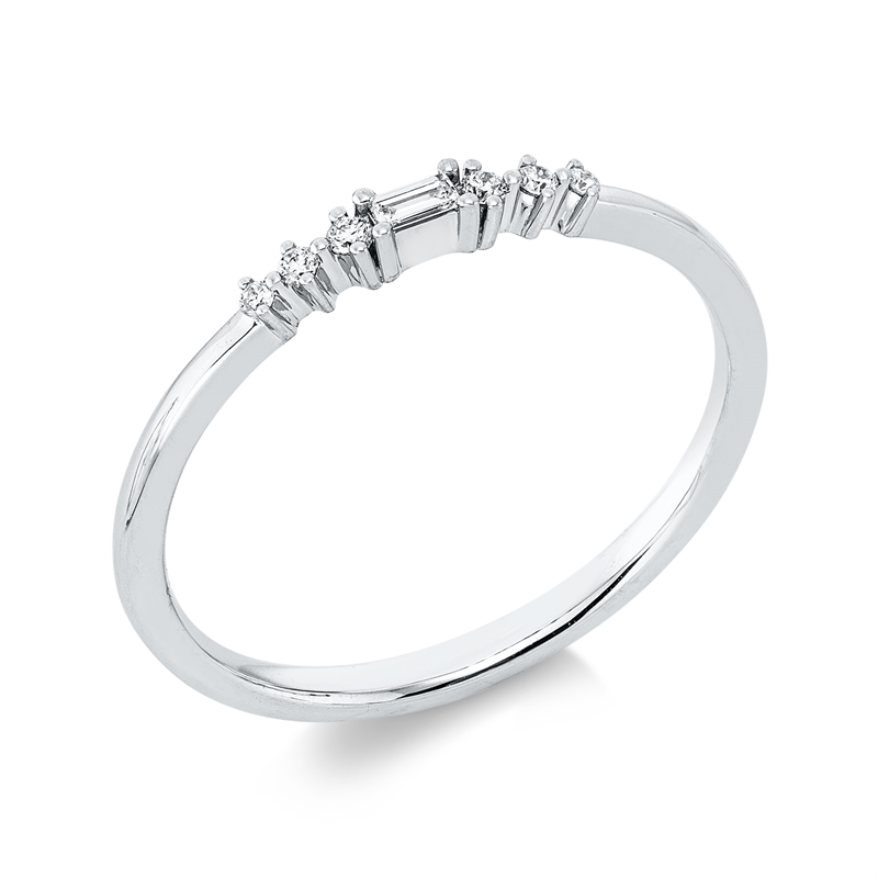Ring 18 kt WG, 1 Bag. 0,02 ct, TW-si, 6 Brill. 0,05 ct, TW-si