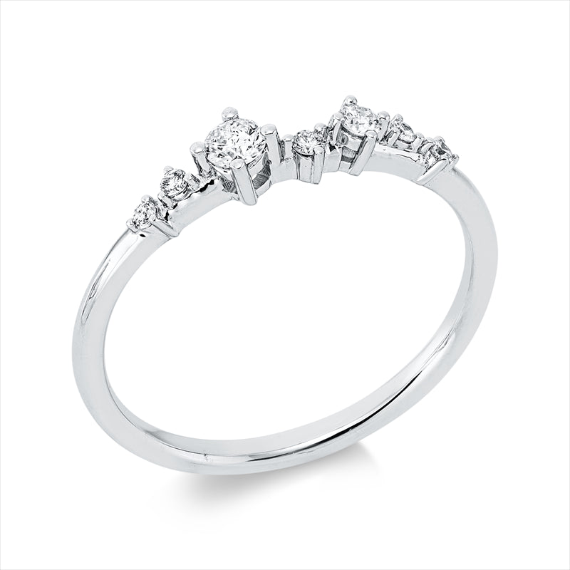 Ring 18 kt WG, 5 Brill. 0,13 ct, TW-pi, 2 Brill. 0,02 ct, TW-pi