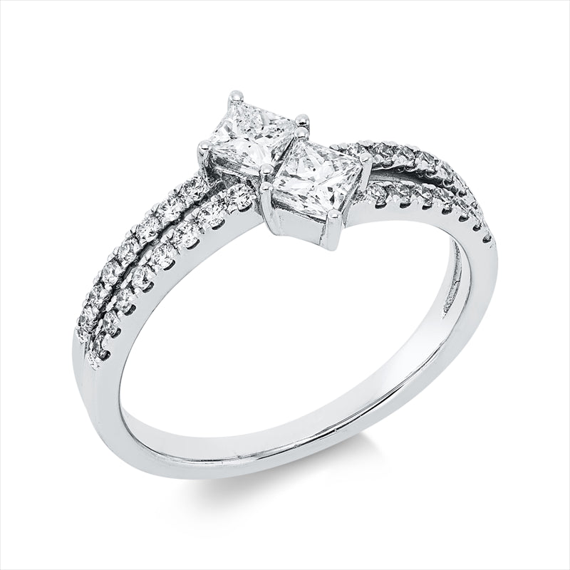 Ring 18 kt WG, 12 Brill. 0,09 ct, TW-si, 2 Princ. 0,40 ct, TW-si, 18 Brill. 0,16 ct, TW-si