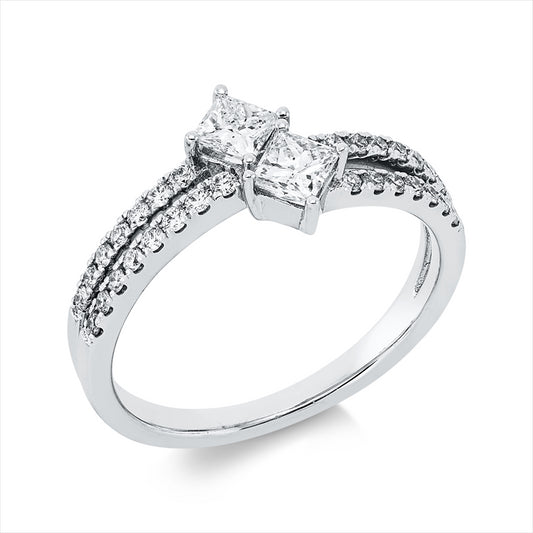 Ring 18 kt WG, 12 Brill. 0,09 ct, TW-si, 2 Princ. 0,40 ct, TW-si, 18 Brill. 0,16 ct, TW-si