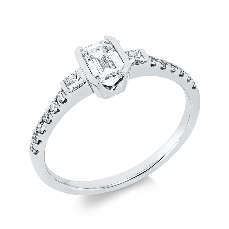 Ring 18 kt WG, 2 Princ. 0,08 ct, TW-si, 1 Sm.schliff 0,49 ct, TW-vsi, 12 Brill. 0,12 ct, TW-si