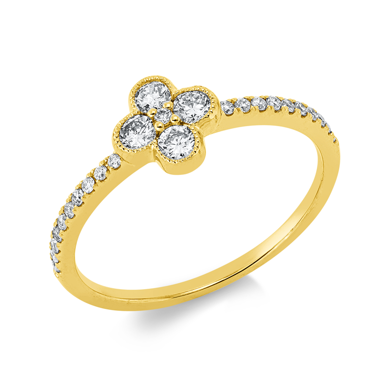 Ring 18 kt GG, 4 Brill. 0,21 ct, TW-pi, 21 Brill. 0,11 ct, TW-pi