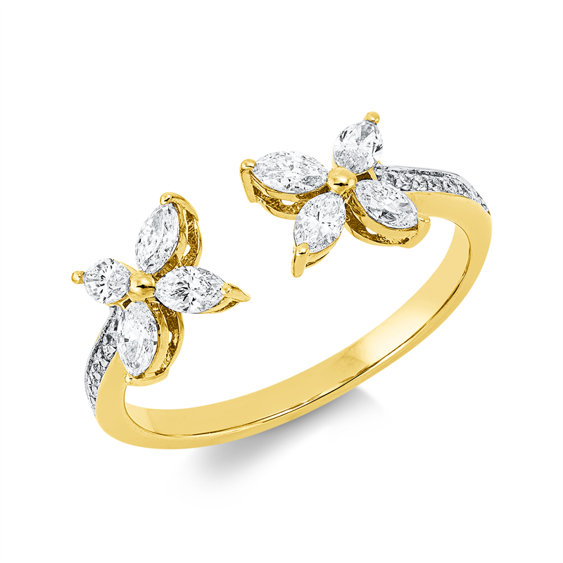 Ring 18 kt GG+WG, 8 Nav. 0,46 ct, TW-vsi, 16 Brill. 0,06 ct, TW-si
