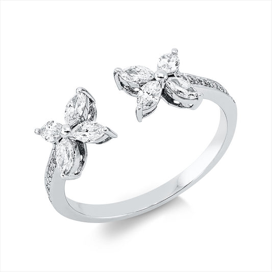 Ring 18 kt WG, 8 Nav. 0,46 ct, TW-vsi, 16 Brill. 0,06 ct, TW-si