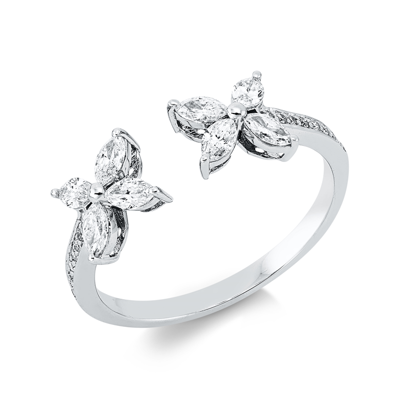 Ring 18 kt WG, 8 Nav. 0,46 ct, TW-vsi, 16 Brill. 0,06 ct, TW-si