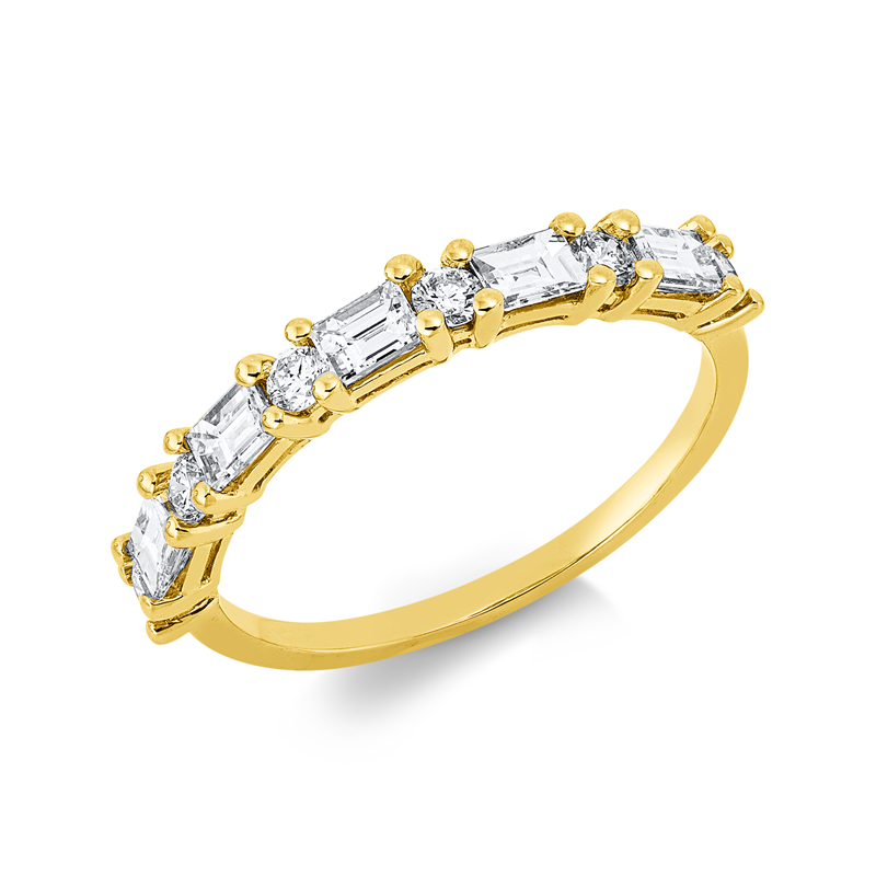 Ring 18 kt GG, 5 Bag. 0,52 ct, TW-vsi, 6 Brill. 0,23 ct, TW-si