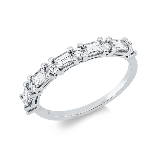 Ring 18 kt WG, 5 Bag. 0,54 ct, TW-vsi, 6 Brill. 0,23 ct, TW-si