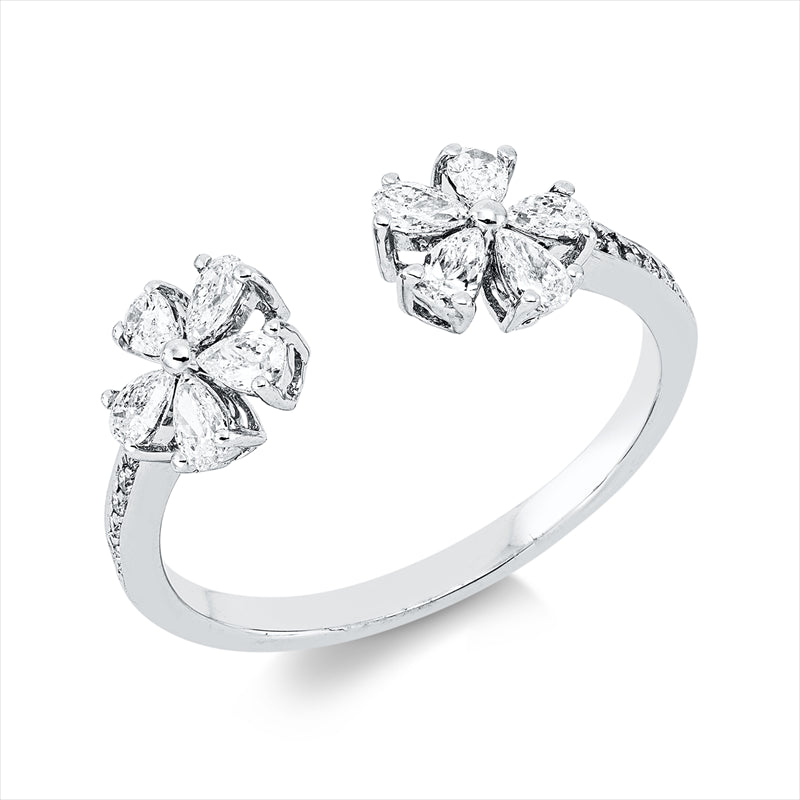 Ring 18 kt WG, 10 Tropfen 0,43 ct, TW-vsi, 12 Brill. 0,04 ct, TW-si