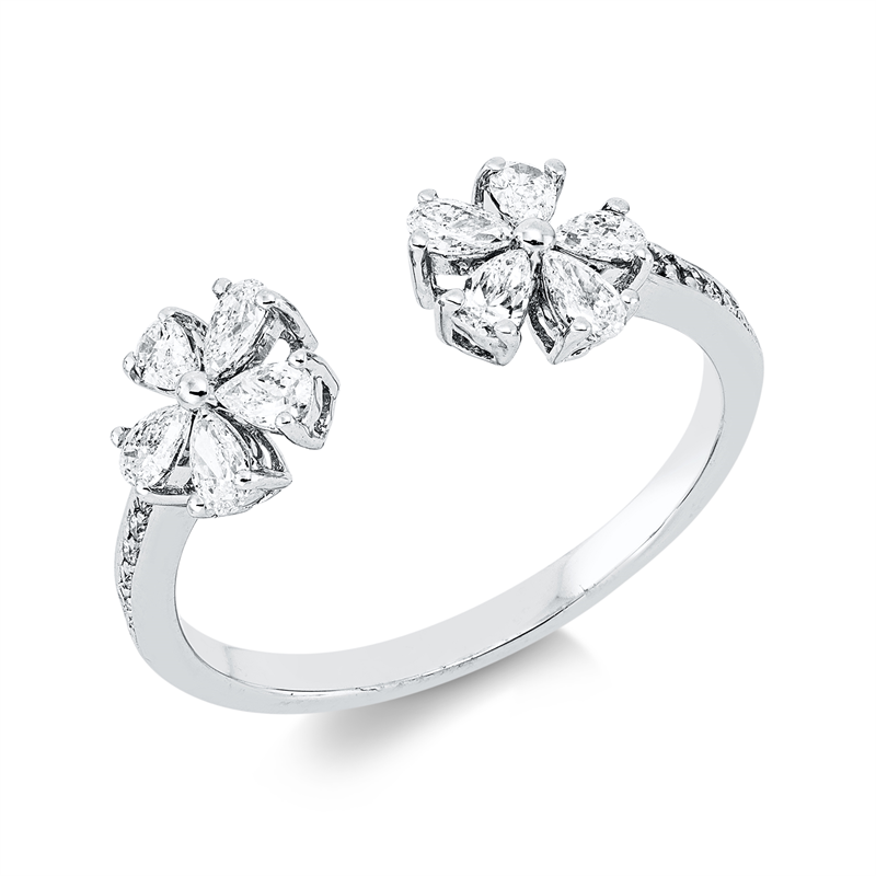 Ring 18 kt WG, 10 Tropfen 0,43 ct, TW-vsi, 12 Brill. 0,04 ct, TW-si