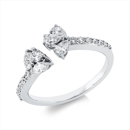 Ring 18 kt WG, 2 Nav. 0,14 ct, TW-vsi, 3 Tropfen 0,21 ct, TW-si, 15 Brill. 0,21 ct, TW-si