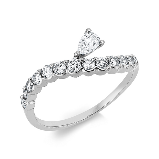 Ring 18 kt WG, 1 Tropfen 0,15 ct, TW-si, 13 Brill. 0,34 ct, TW-si