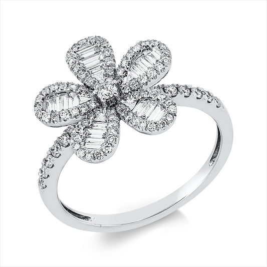 Ring 18 kt WG, 15 Bag. 0,29 ct, TW-vsi, 90 Brill. 0,39 ct, TW-si