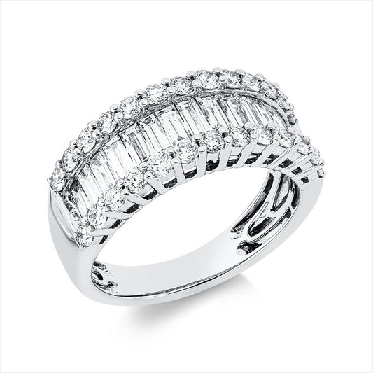 Ring 18 kt WG, 15 Bag. 1,11 ct, TW-vsi, 26 Brill. 0,80 ct, TW-si