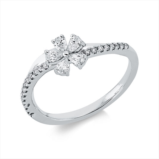 Ring 18 kt WG, 5 Tropfen 0,23 ct, TW-vsi, 22 Brill. 0,11 ct, TW-si