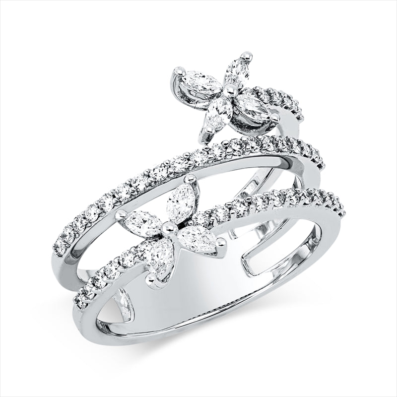 Ring 18 kt WG, 8 Nav. 0,29 ct, TW-vsi, 42 Brill. 0,35 ct, TW-si