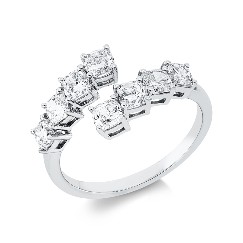 Ring 18 kt WG, 8 Cushion 1,60 ct, TW-vsi