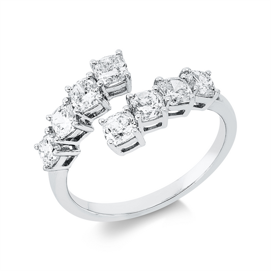 Ring 18 kt WG, 8 Cushion 1,60 ct, TW-vsi