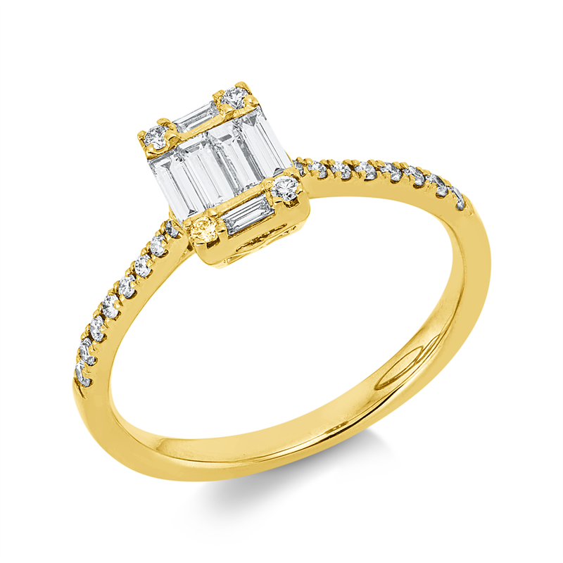 Ring 18 kt GG, 6 Bag. 0,26 ct, TW-si, 20 Brill. 0,12 ct, TW-si